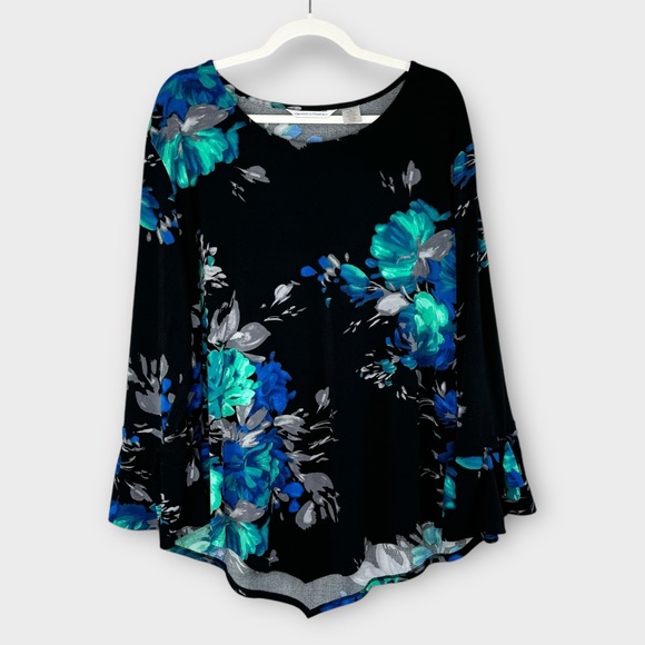 Draper’s & Damon’s luxe black floral blouse 2X loose sophisticated career top - Picture 1 of 8
